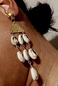 Clip on  Brass and Cowrie Shell Earrings Kargo Fresh