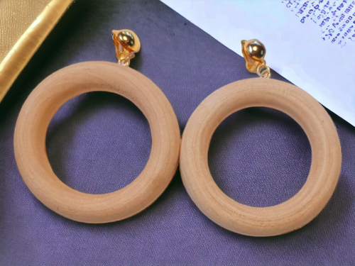 Clip on Extra large chunky handmade wooden hoop earrings Kargo Fresh