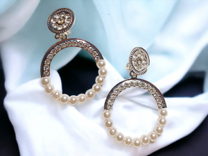 Clip on Faux Pearl and Rhinestone Hoop Earrings Kargo Fresh