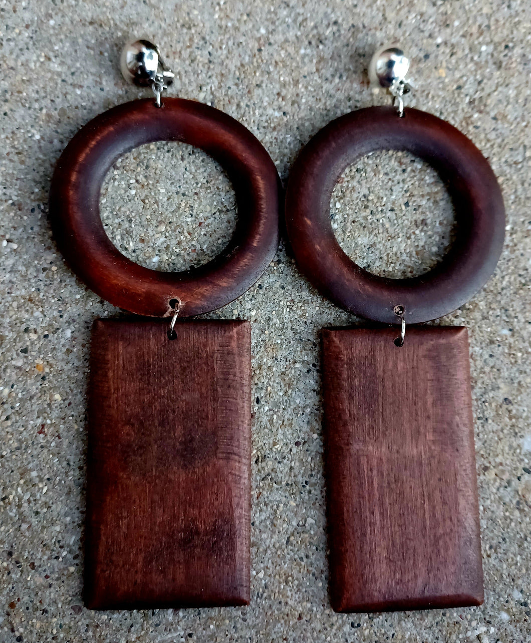 Clip on  Handmade Abstract Geometric Design  Wooden Earrings Kargo Fresh
