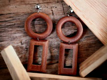 Load image into Gallery viewer, Clip on  Handmade Abstract Geometric Design  Wooden Earrings Kargo Fresh
