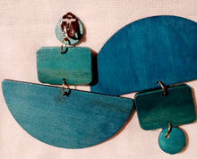 Load image into Gallery viewer, Clip on  Handmade Abstract Geometric Design  Wooden Earrings Kargo Fresh
