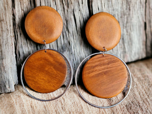 Clip on  Handmade Abstract Geometric Design  Wooden Earrings Kargo Fresh