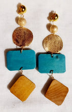 Load image into Gallery viewer, Clip on  Handmade Abstract Geometric Design  Wooden Earrings Kargo Fresh
