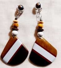 Load image into Gallery viewer, Clip on  Handmade Abstract Geometric Design  Wooden Earrings Kargo Fresh
