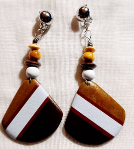 Clip on  Handmade Abstract Geometric Design  Wooden Earrings Kargo Fresh