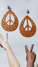Load image into Gallery viewer, Clip on Handmade faux leather Peace Dangle Earrings Kargo Fresh
