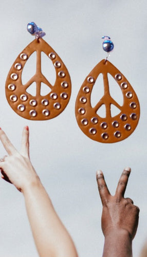 Clip on Handmade faux leather Peace Dangle Earrings Kargo Fresh