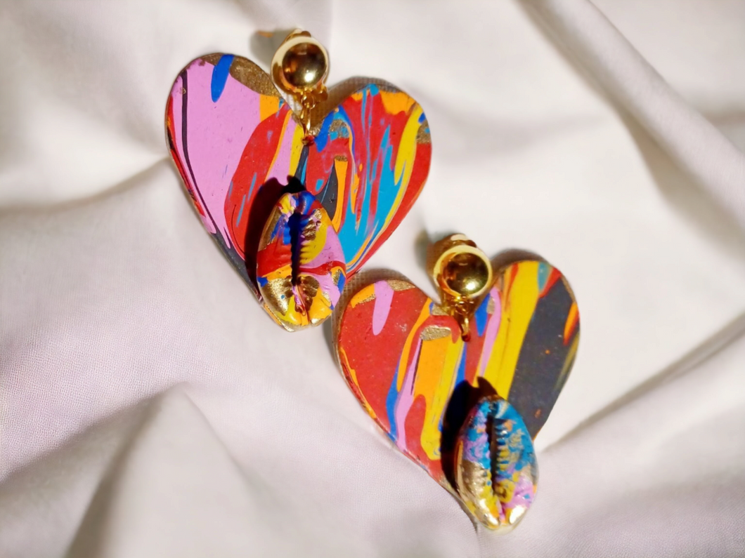 Clip on Handpainted Abstract Heart Earrings Kargo Fresh