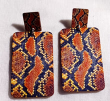 Load image into Gallery viewer, Clip on Large wooden snake print earrings Kargo Fresh
