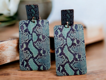 Load image into Gallery viewer, Clip on Large wooden snake print earrings Kargo Fresh
