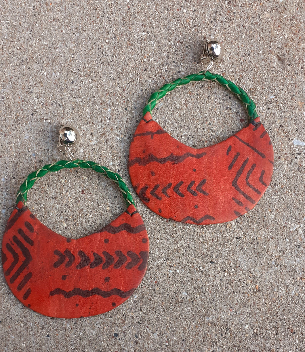 Clip on Leather Fulani Basket Earrings Kargo Fresh