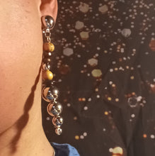 Load image into Gallery viewer, Clip on Long Metal and wood Ball Dangle Earrings Kargo Fresh
