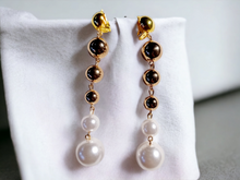 Load image into Gallery viewer, Clip on Long gold Ball and faux pearl Dangle Earrings Kargo Fresh
