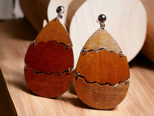 Clip on Natural Wood Accordion Earrings Kargo Fresh