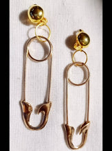 Load image into Gallery viewer, Clip on  Pop Art Safety pin Earrings gold Kargo Fresh
