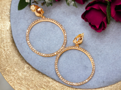 Clip on  Rhinestone Hoop Earrings Kargo Fresh