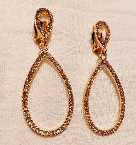 Clip on  Rhinestone Hoop Earrings gold Kargo Fresh