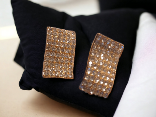 Clip on Rhinestone Square Cluster Stud Earrings gold Kargo Fresh