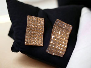 Clip on Rhinestone Square Cluster Stud Earrings gold Kargo Fresh