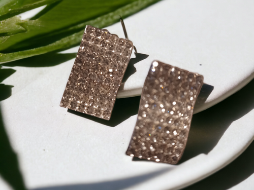 Clip on Rhinestone Square Cluster Stud Earrings silver Kargo Fresh