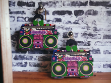 Load image into Gallery viewer, Clip on Vintage Style Hip Hop Boombox Wooden Earrings Kargo Fresh
