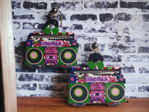 Clip on Vintage Style Hip Hop Boombox Wooden Earrings Kargo Fresh