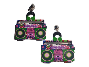 Clip on Vintage Style Hip Hop Boombox Wooden Earrings Kargo Fresh