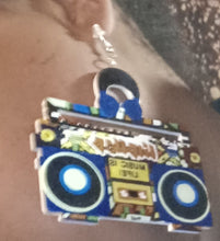 Load image into Gallery viewer, Clip on Vintage Style Hip Hop Boombox Wooden Earrings Kargo Fresh
