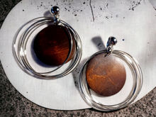 Load image into Gallery viewer, Clip on Wood and  Silver multi hoop earrings Kargo Fresh
