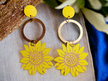 Load image into Gallery viewer, Clip on Wooden Sunflower Art Leaf Earrings Kargo Fresh
