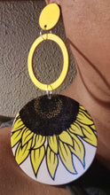 Load image into Gallery viewer, Clip on Wooden Sunflower Art Leaf Earrings Kargo Fresh
