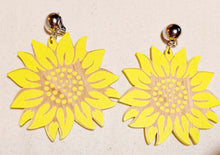 Load image into Gallery viewer, Clip on Wooden Sunflower Art Leaf Earrings Kargo Fresh
