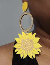 Load image into Gallery viewer, Clip on Wooden Sunflower Art Leaf Earrings Kargo Fresh
