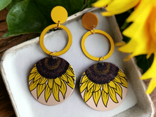 Load image into Gallery viewer, Clip on Wooden Sunflower Art Leaf Earrings Kargo Fresh
