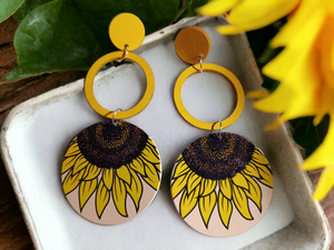 Clip on Wooden Sunflower Art Leaf Earrings Kargo Fresh