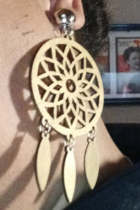 Clip on Wooden dream catcher earrings Kargo Fresh