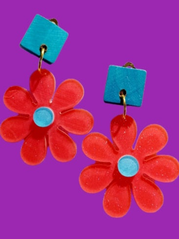 Clip on acrylic mod daisy earrings Kargo Fresh