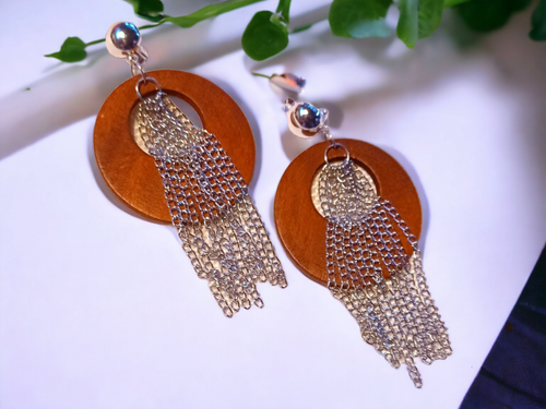Clip on wood and Metal chain Handmade Earrings Kargo Fresh