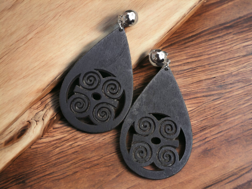 Clip on wooden Adinkra Symbol Earrings Kargo Fresh