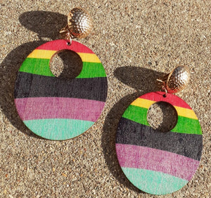 Colorful Clip on Wooden Hoop Earrings Kargo Fresh
