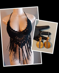 Crochet halter top and custom earrings set New L Kargo Fresh