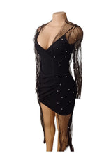 Load image into Gallery viewer, Cute Black Mini Cocktail Dress and matching mesh and pearl duster Small Kargo Fresh
