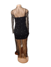 Load image into Gallery viewer, Cute Black Mini Cocktail Dress and matching mesh and pearl duster Small Kargo Fresh
