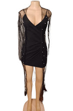 Load image into Gallery viewer, Cute Black Mini Cocktail Dress and matching mesh and pearl duster Small Kargo Fresh
