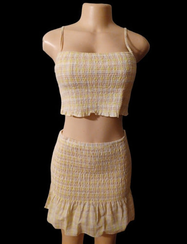 Cute cottagecore plaid cotton skirt set new L Kargo Fresh