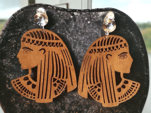 Egyptian Queen Design Wooden Clip Earrings Kargo Fresh