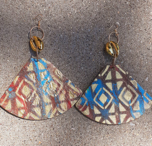 Extra Large Abstract handpainted Mudcloth print Wooden Earrings Kargo Fresh