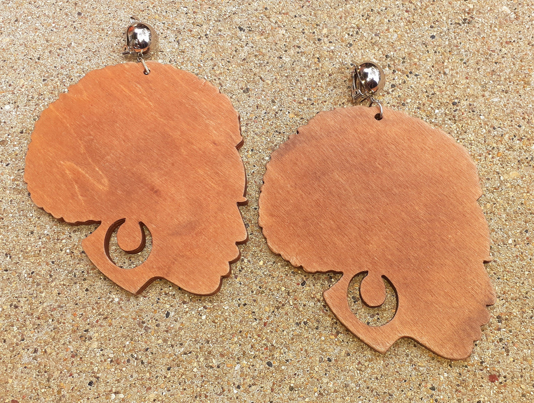 Extra Large Afrocentric Wooden Clip On Earrings Kargo Fresh