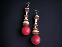 Load image into Gallery viewer, Extra Large Handmade Bovine, Wood and Brass Bead Earrings (5  inch) Kargo Fresh
